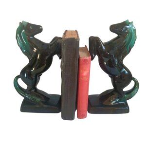 Vintage Pair Of 9" BMP Rearing/Prancing Horse Bookends-1970's-Red Clay/Glazing